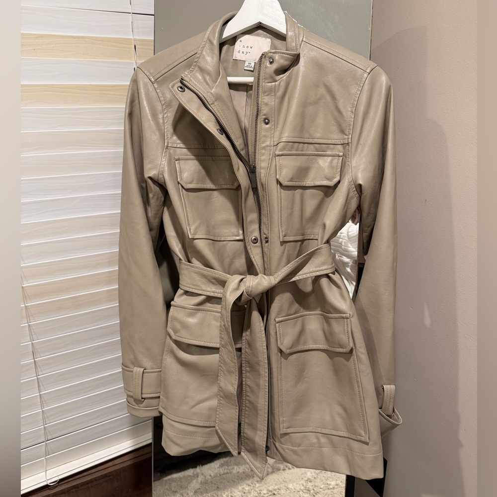 A New Day Faux Leather Utility Jacket – Taupe/Beige – Size XS